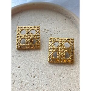 Vintage Dior Clip-On Earrings Gold Tone Square Statement Couture